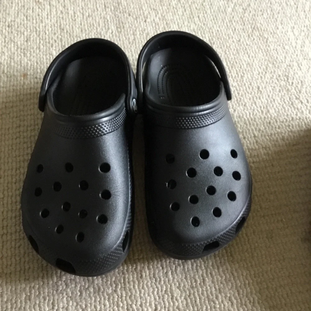 CROCS Black Foam Clogs with Heel Strap